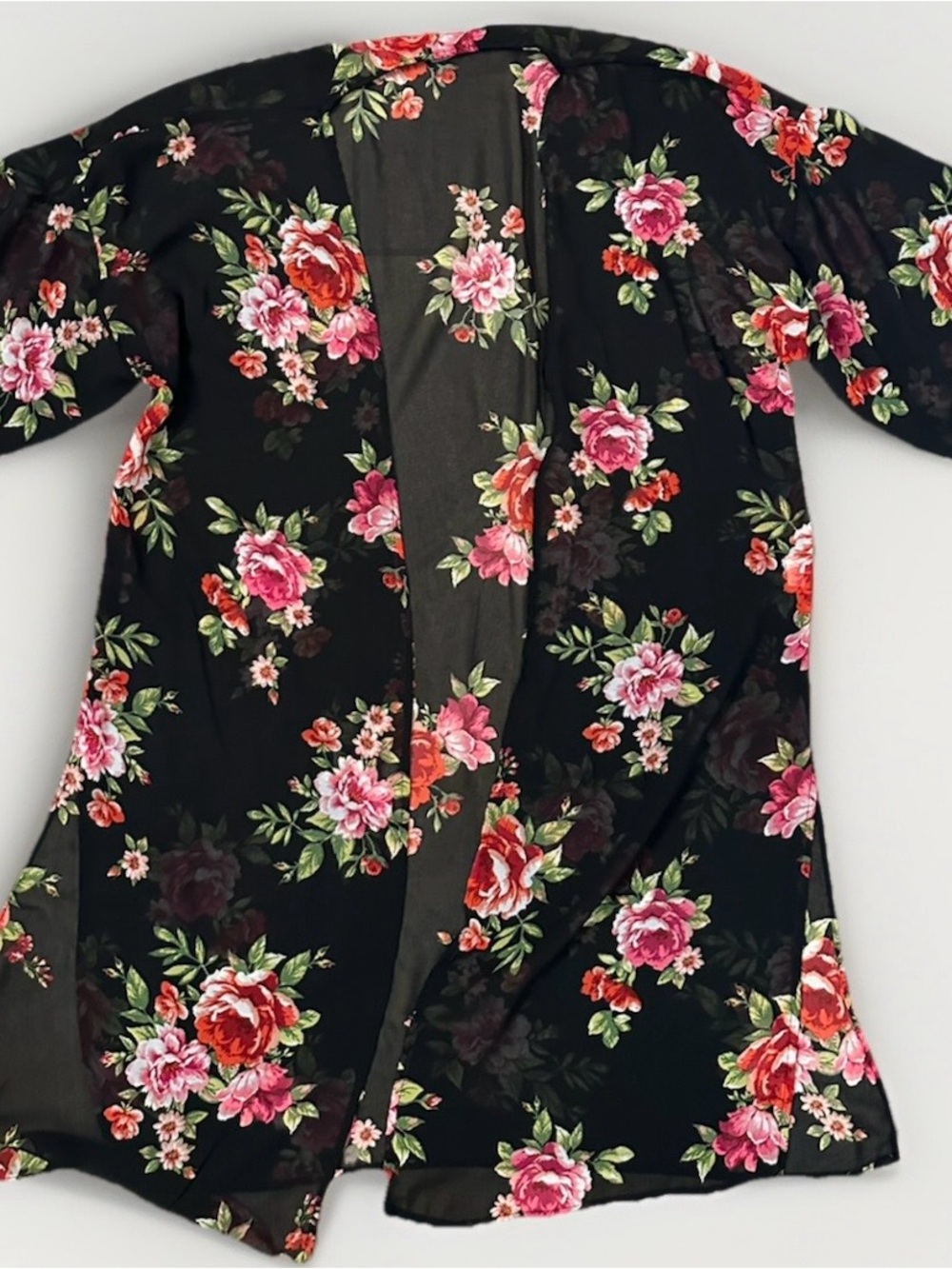 Ambiance Black Floral Open Front Tunic Kimono